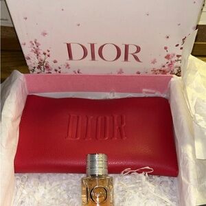 Dior Red Embossed Leather Cosmetic Pouch